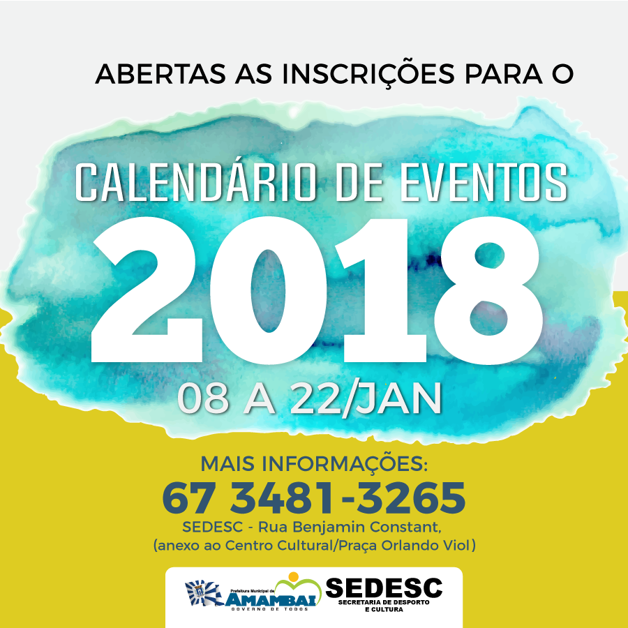 Abertas as inscrições para o Calendário de Eventos 2018 em Amambai
