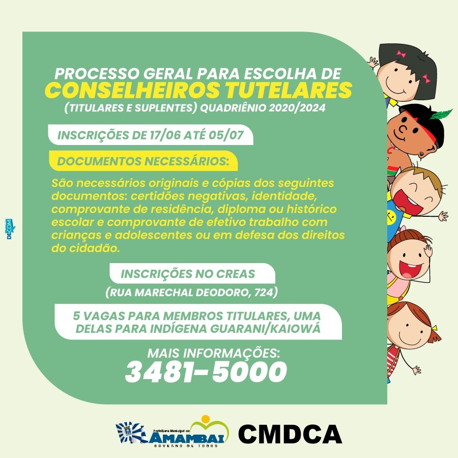 Conselho dos Direitos da Criança e do Adolescente abre inscrições para eleição de Conselheiros Tutelares