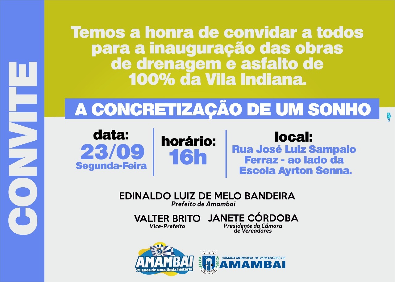 Amambai avança: Prefeitura inaugura hoje obras de drenagem e asfalto da vila Indiana