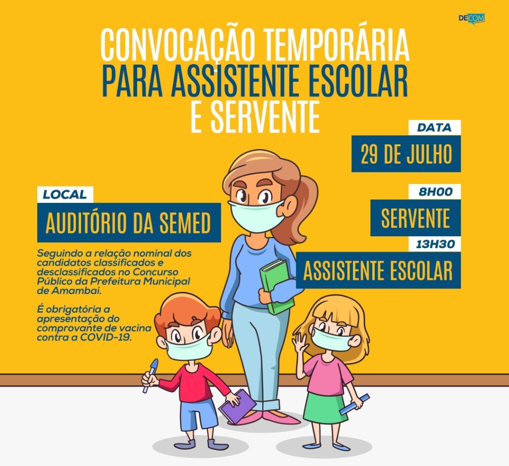 Secretaria de Educação convoca assistentes escolares e serventes para contratação temporária em Amambai