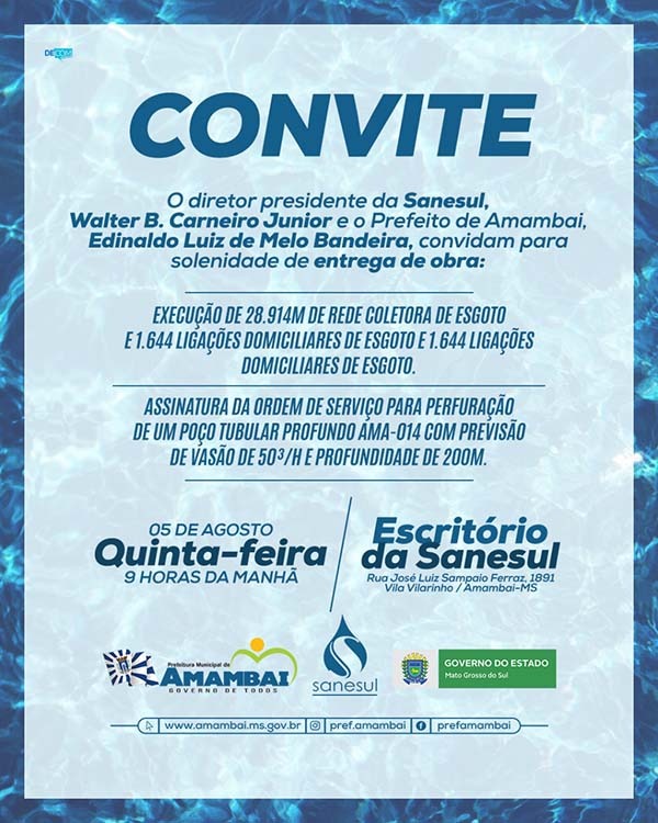 Sanesul e Prefeitura de Amambai realizam ato solene para entrega de obras e assinatura de ordem de serviço nesta quinta