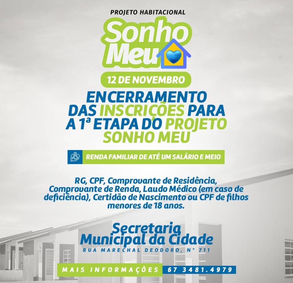 Secretaria Municipal da Cidade encerra inscrições para primeira etapa do projeto habitacional Sonho Meu