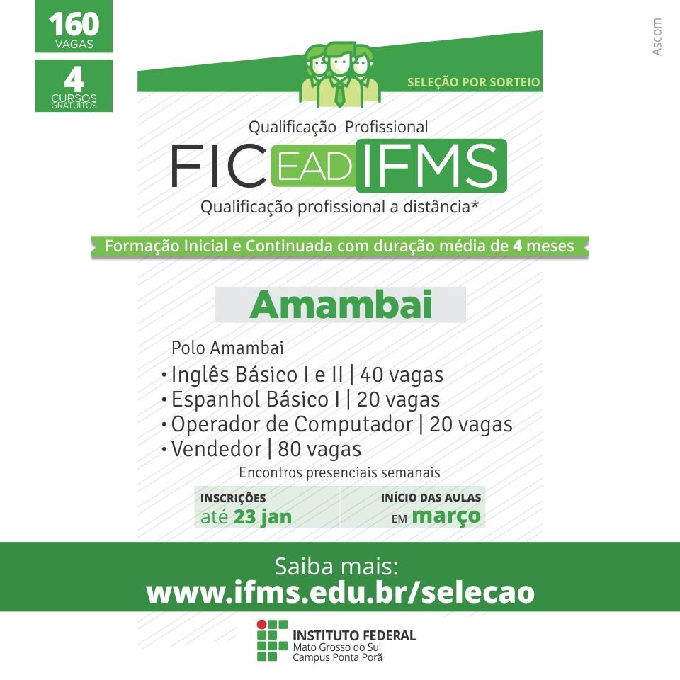 Prefeitura de Amambai e Instituto Federal de MS abrem matrículas para cursos à distância
