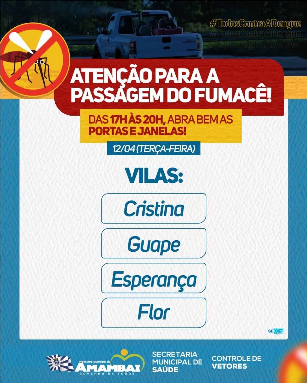 Dengue: Controle de Vetores apresenta novo cronograma de aplicação do Fumacê em Amambai