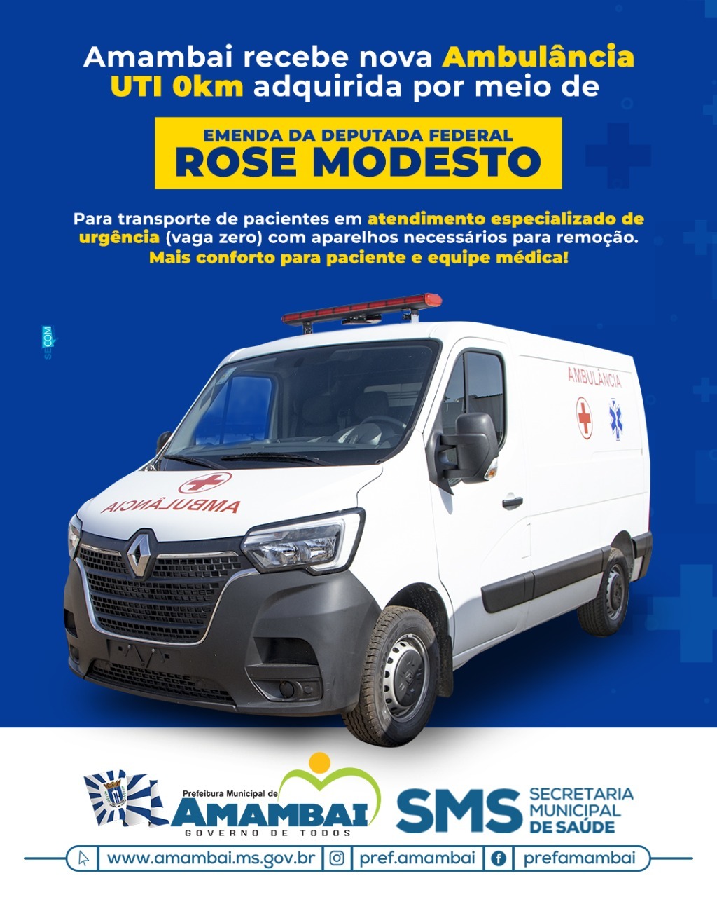 Amambai recebe nova ambulância UTI para transportar pacientes