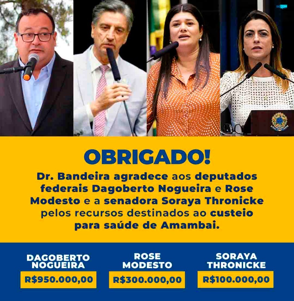 Prefeito Bandeira anuncia R$ 1.350.000,00 em investimentos de custeio para saúde de Amambai