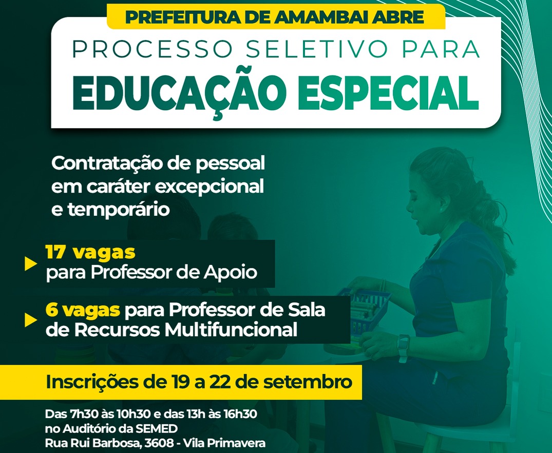 Prefeitura de Amambai abre processo seletivo para contratação de profissionais temporários para a educação