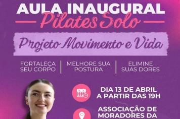 Aula inaugural de Pilates Solo será realizada em Amambai pelo Projeto Movimento e Vida