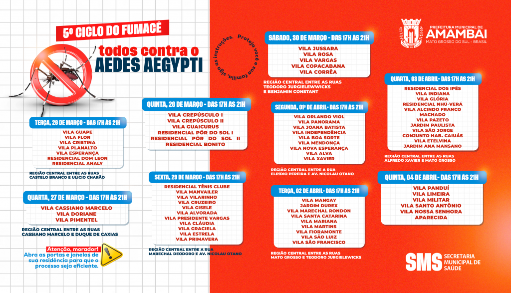 Prefeitura de Amambai intensifica combate à Dengue com quinto ciclo do Fumacê