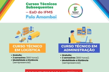 IFMS abre inscrições para Cursos Técnicos Subsequentes no Polo Amambai