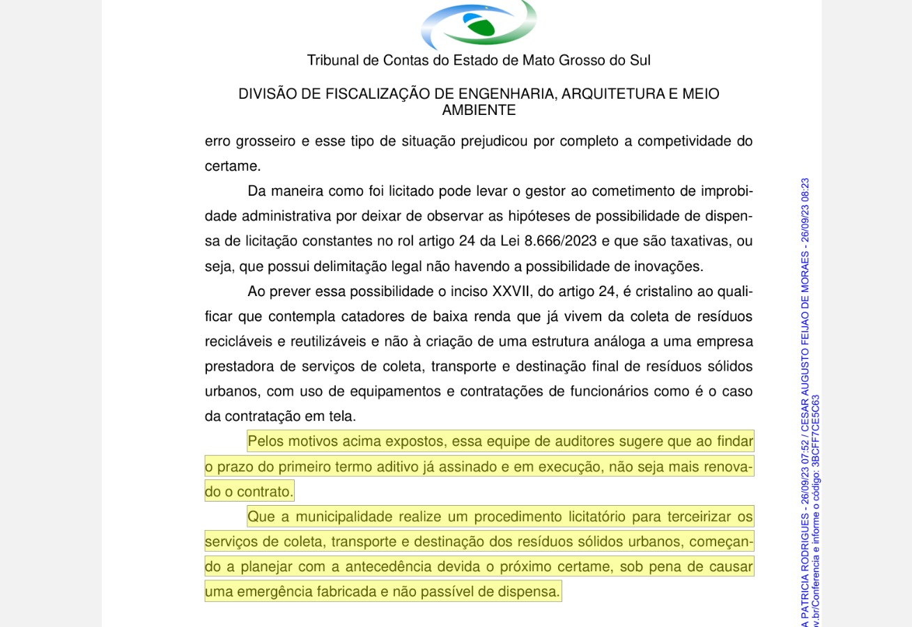 Prefeitura de Amambai esclarece decisão do Tribunal de Contas sobre coleta de lixo