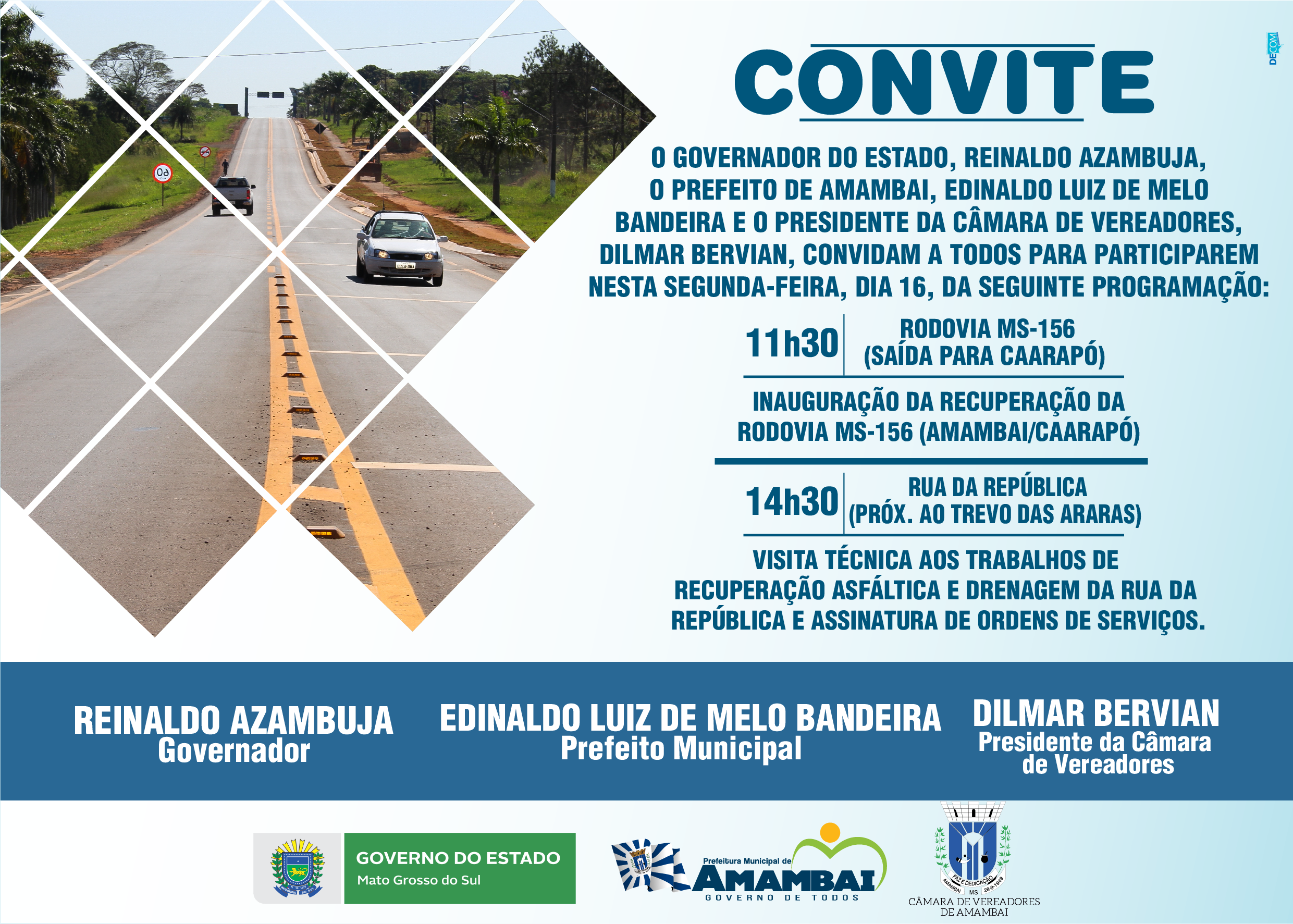 Governador Reinaldo Azambuja e Dr. Bandeira inauguram recuperação da MS-156 (Amambai/Caarapó)