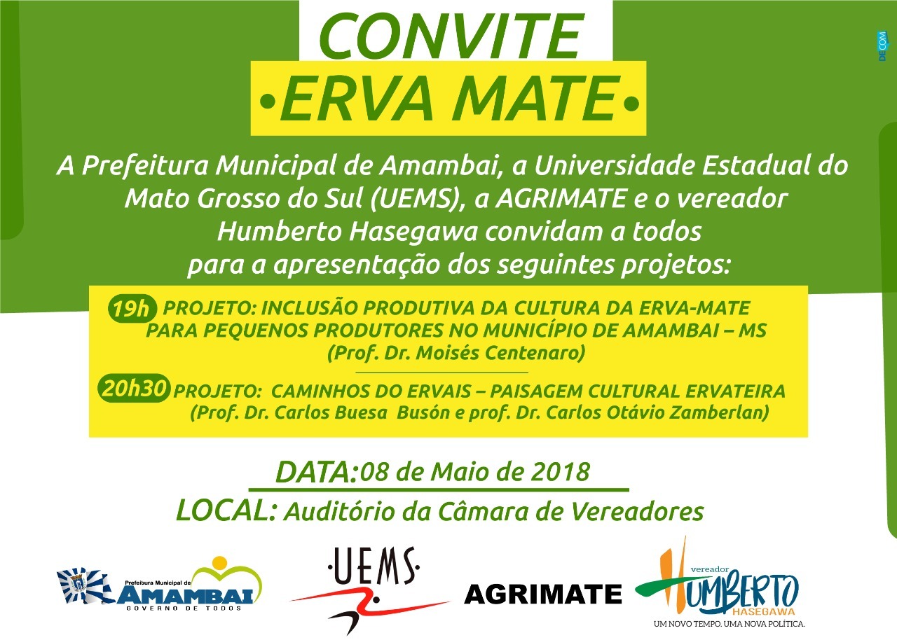CONVITE - Prefeitura e UEMS lançam projetos relacionados a erva-mate