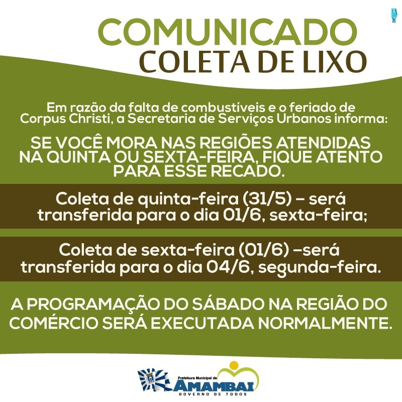 COMUNICADO - COLETA DE LIXO