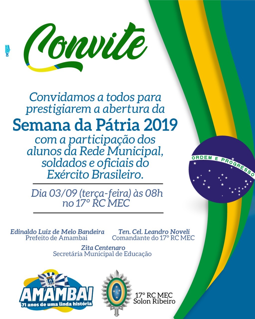 Prefeitura de Amambai e Exército Brasileiro realizam abertura da Semana da Pátria