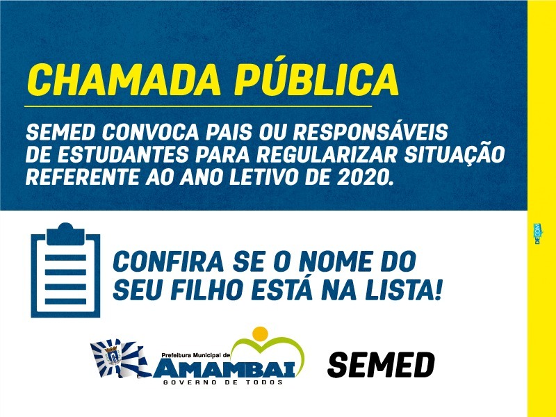 SEMED convoca responsáveis de estudantes para regularizar situação do ano letivo de 2020