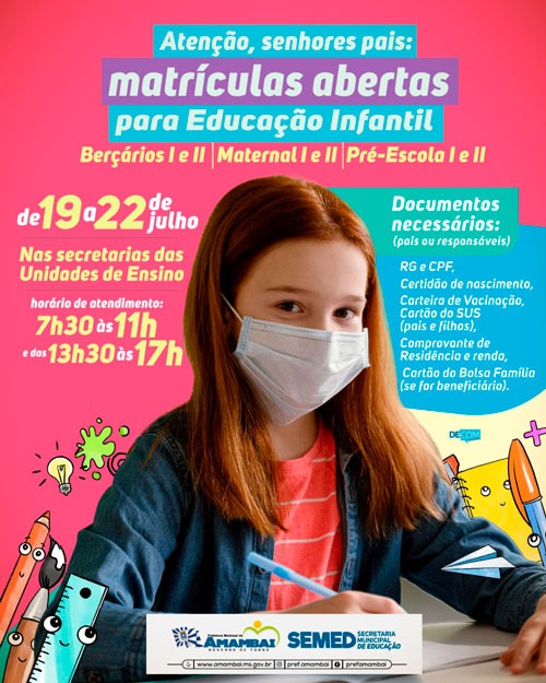 Secretaria de Educação abre matrículas para educação infantil na próxima segunda-feira