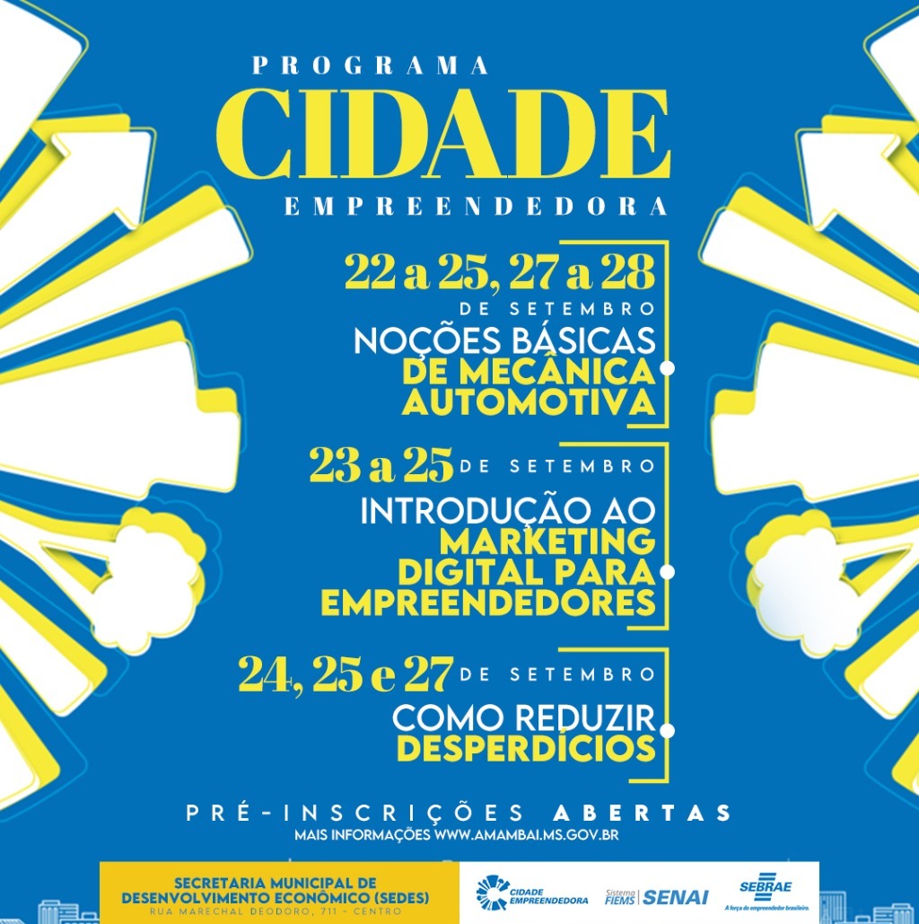 Prefeitura de Amambai abre pré-inscrições para cursos das Carretas do SEBRAE