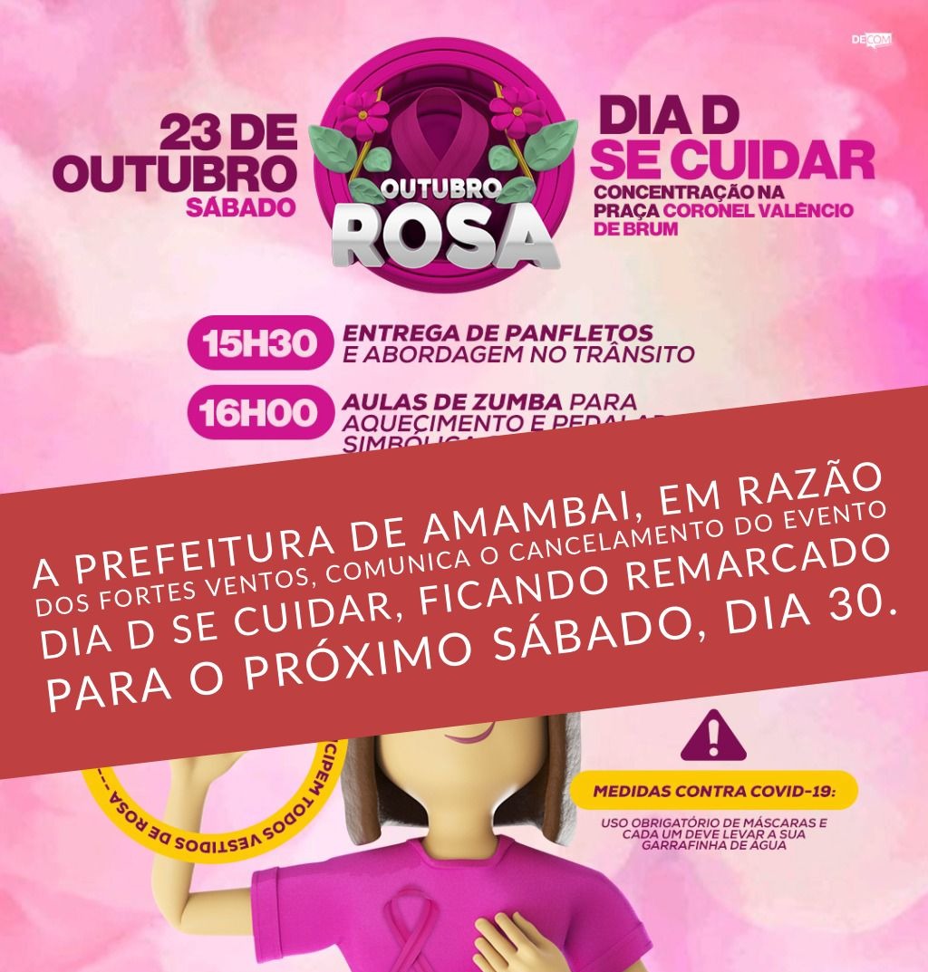 Prefeitura de Amambai adia ações da Campanha Outubro Rosa para o próximo sábado