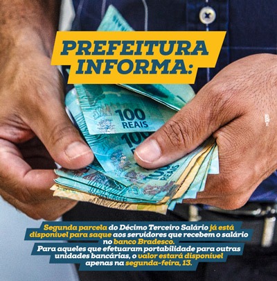 Segunda parcela do 13º salário já está disponível para servidores da Prefeitura de Amambai que recebem no banco Bradesco