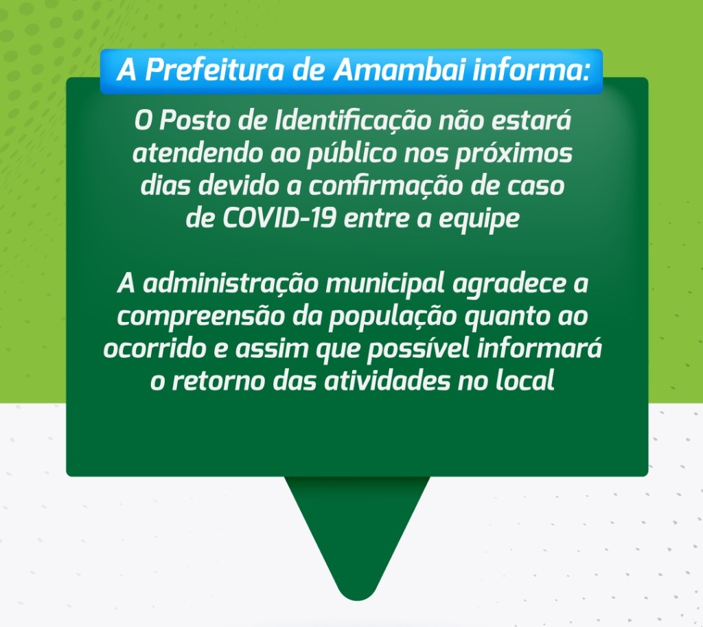 Posto de Identificação não estará atendendo ao público nos próximos dias devido a confirmação de caso de COVID-19