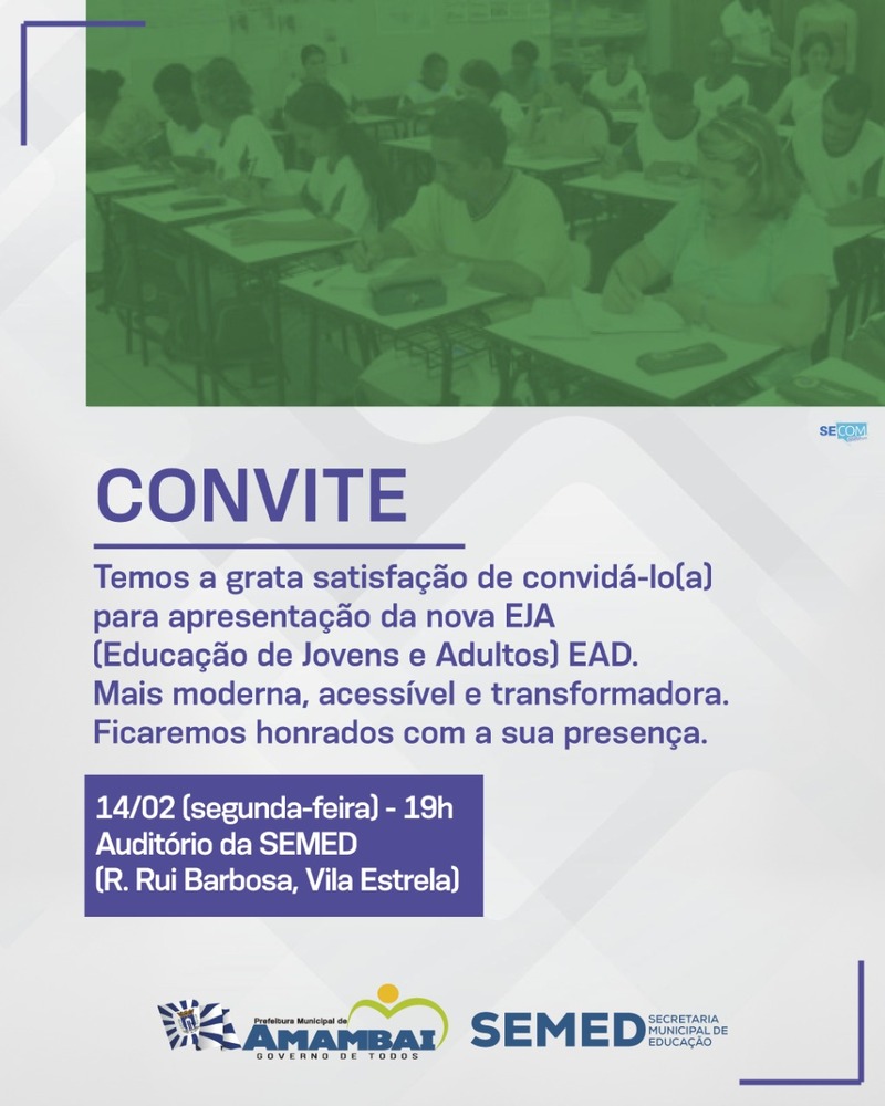 Data do evento de apresentação da EJA EaD foi transferida para a próxima semana