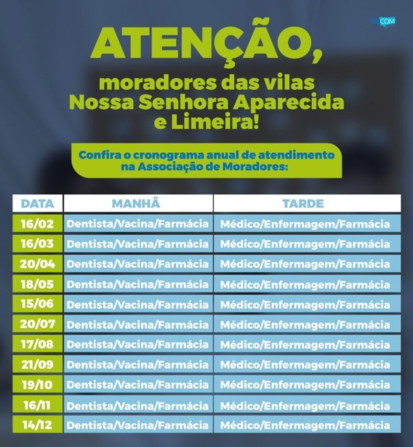 Posto de Saúde Limeira realiza atendimento na Associação de Moradores da Vila Nossa Senhora Aparecida nesta quarta