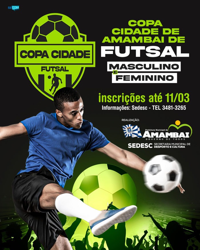 Estão abertas as inscrições para a Copa Cidade de Amambai de Futsal