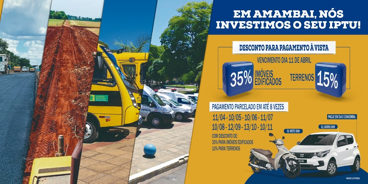 Amambaienses têm até o dia 11 de abril para pagar o IPTU com desconto de até 35%