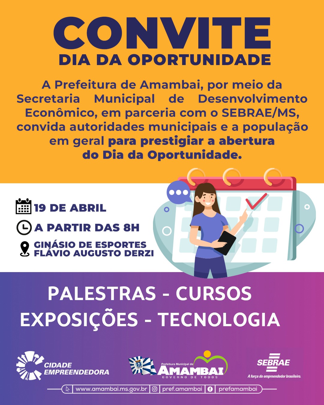 SEBRAE e Prefeitura de Amambai dão início nesta terça à programação do Dia da Oportunidade