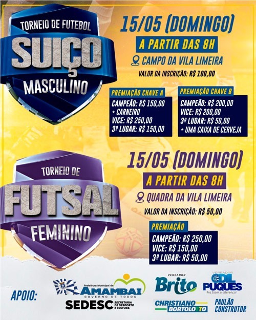 Associação de Moradores da Vila Limeira realiza Torneio de Futebol Suíço Masculino e de Futsal Feminino no domingo