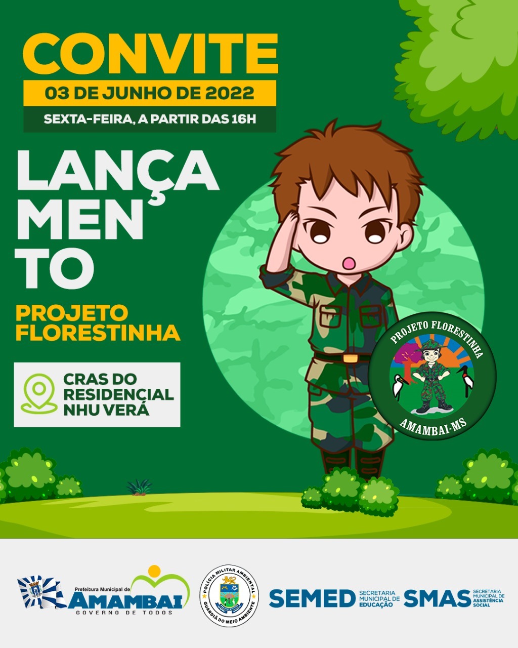 Prefeitura de Amambai e Polícia Militar Ambiental lançam Projeto Florestinha nesta sexta-feira