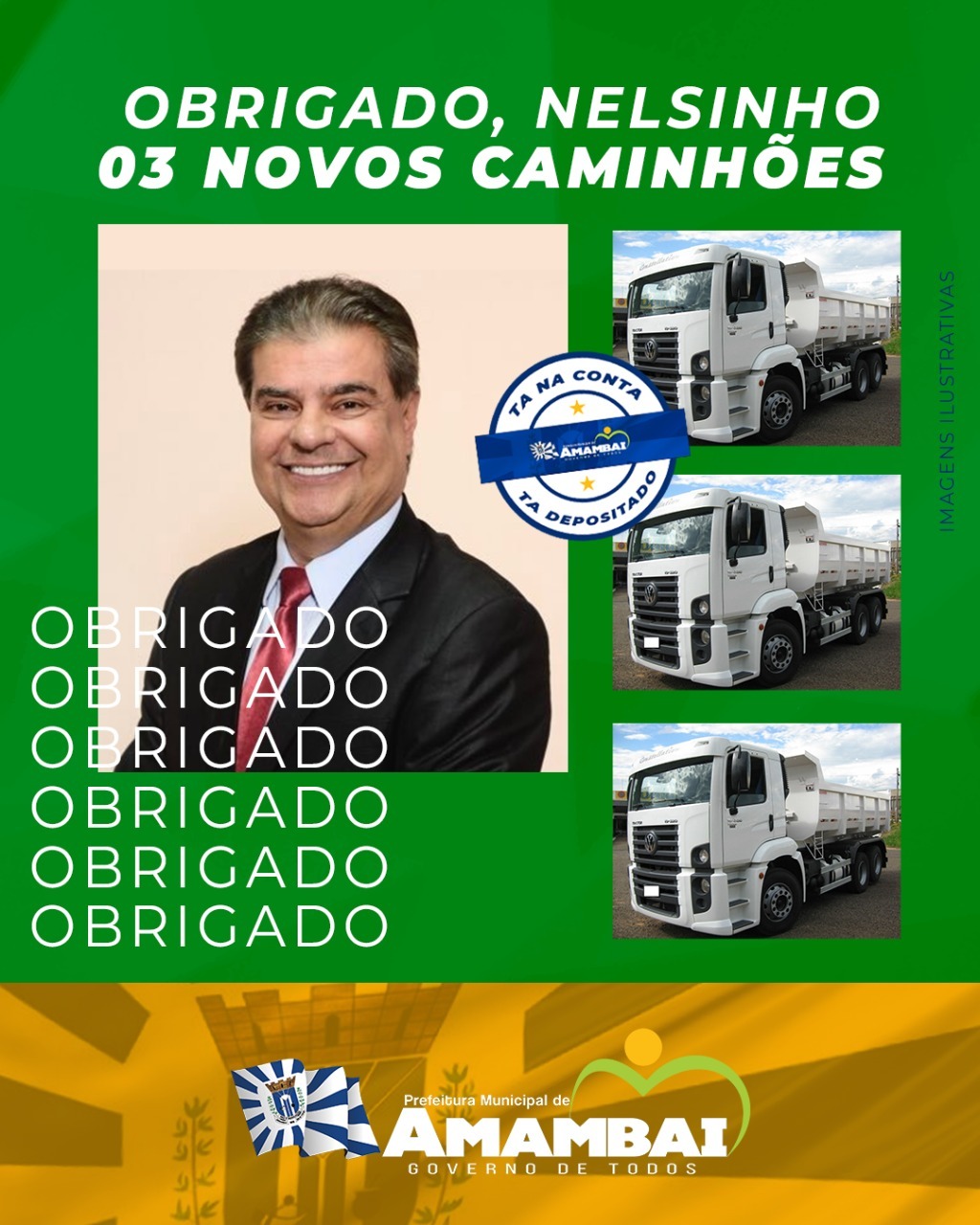 Durante a sexta-feira, prefeito Bandeira confirma o depósito de recursos para adquirir três novos caminhões para Amambai
