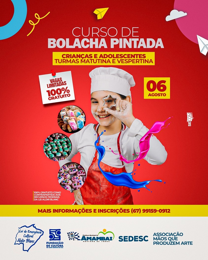 Associação Mãos que Produzem Arte e SEDESC abrem inscrições infantis para curso gratuito de bolacha pintada em Amambai