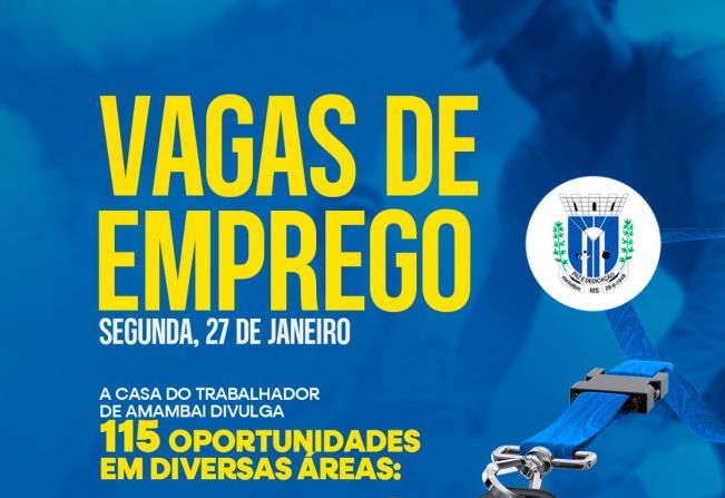 Prefeitura de Amambai divulga vagas de emprego para esta segunda-feira (27)