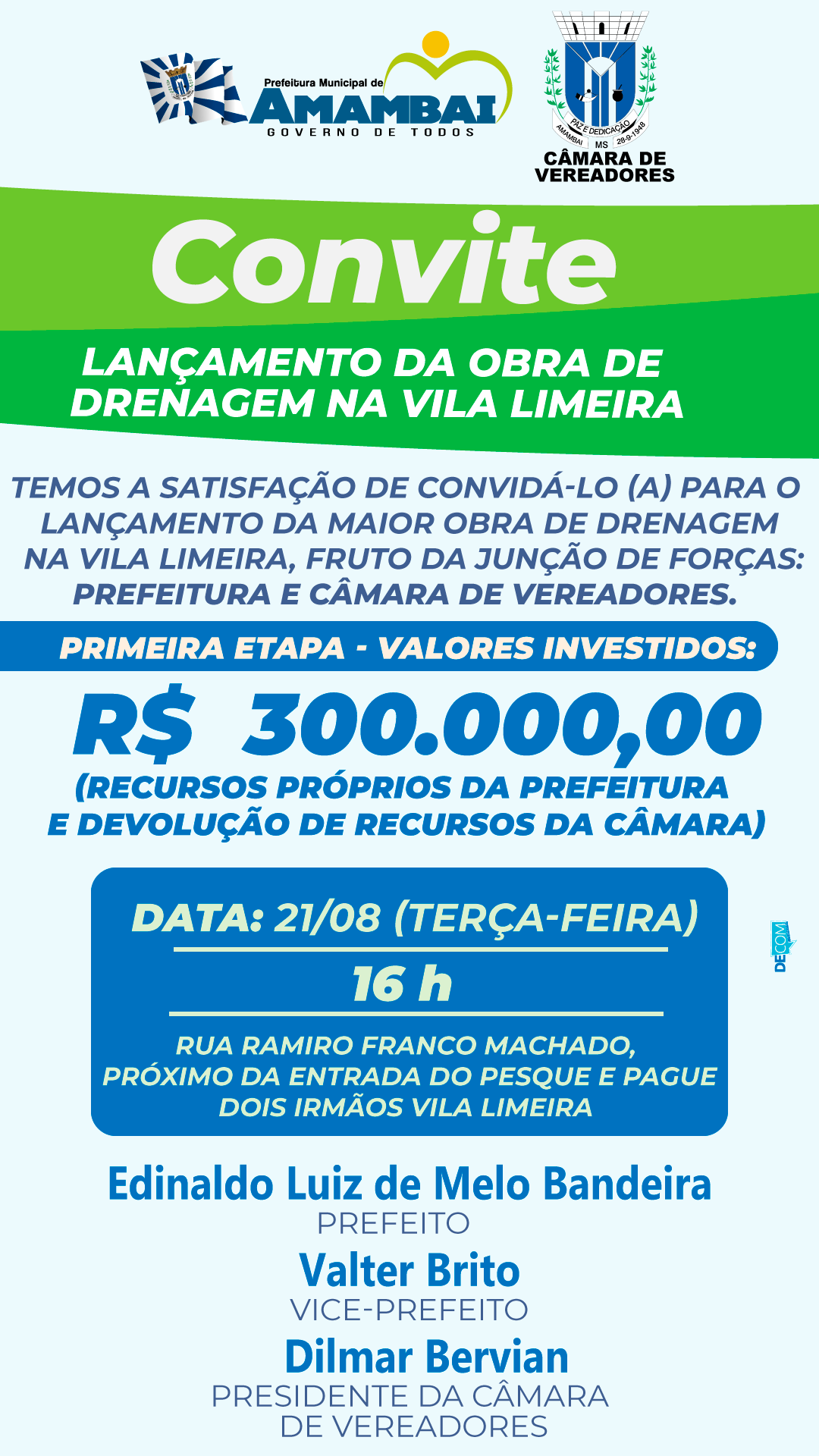 Obra de drenagem na Vila Limeira será lançada na próxima terça