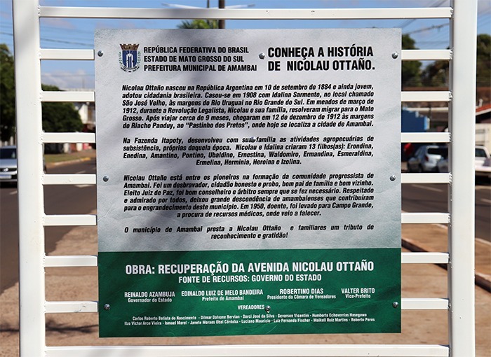 Prefeitura de Amambai inaugurou obra de recuperação asfáltica da Avenida e homenageou Nicolau Ottaño