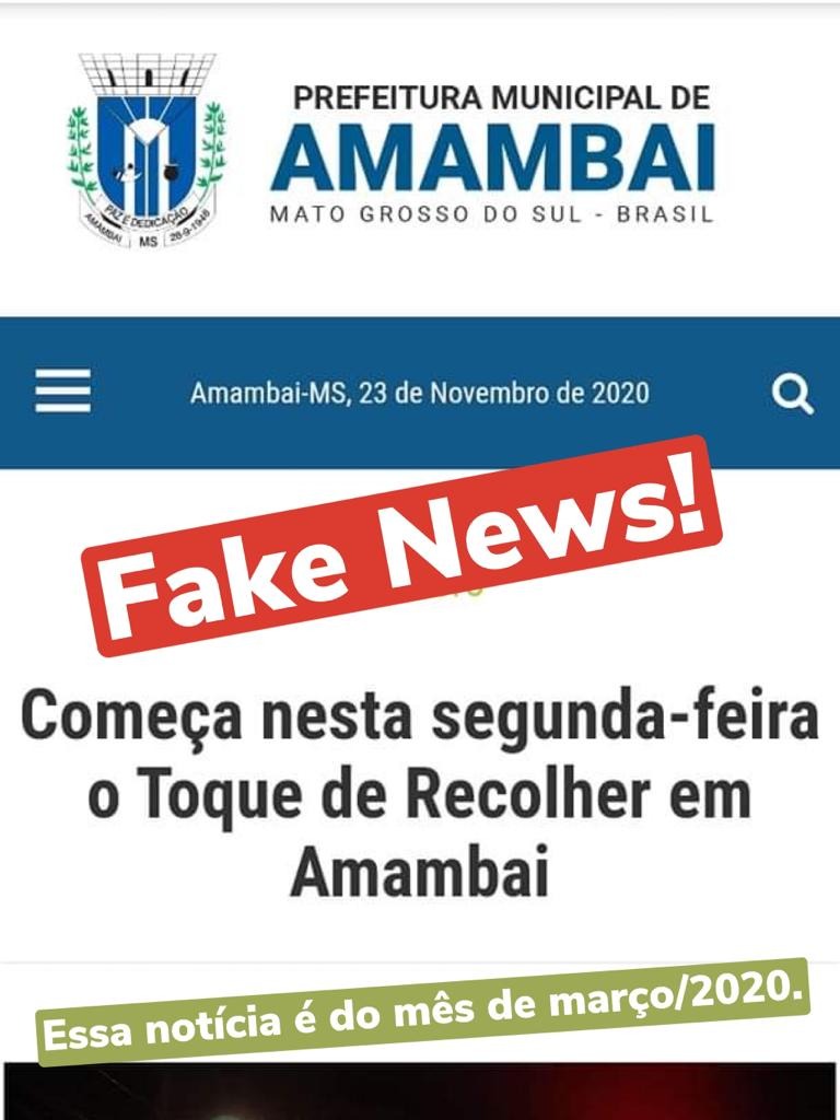 Toque de Recolher às 20h não será retomado em Amambai, notícia divulgada é Fake News