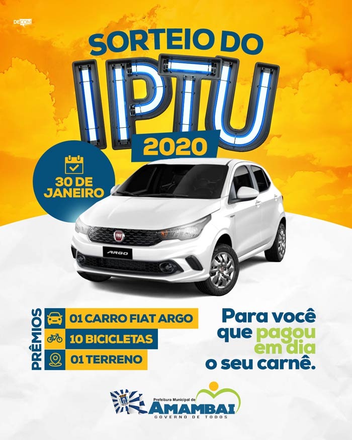 Sorteio do IPTU 2020 acontecerá no dia 30 de janeiro e será transmitido através de live