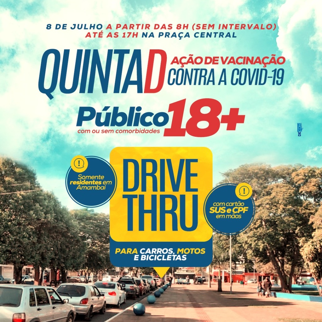 Prefeitura de Amambai realiza Drive-Thru de Vacinação nesta quinta-feira na Praça Central