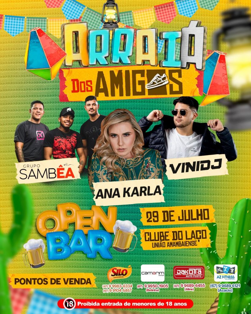 Arraiá dos Amigos: festa open bar de Amambai acontece no dia 29 de julho