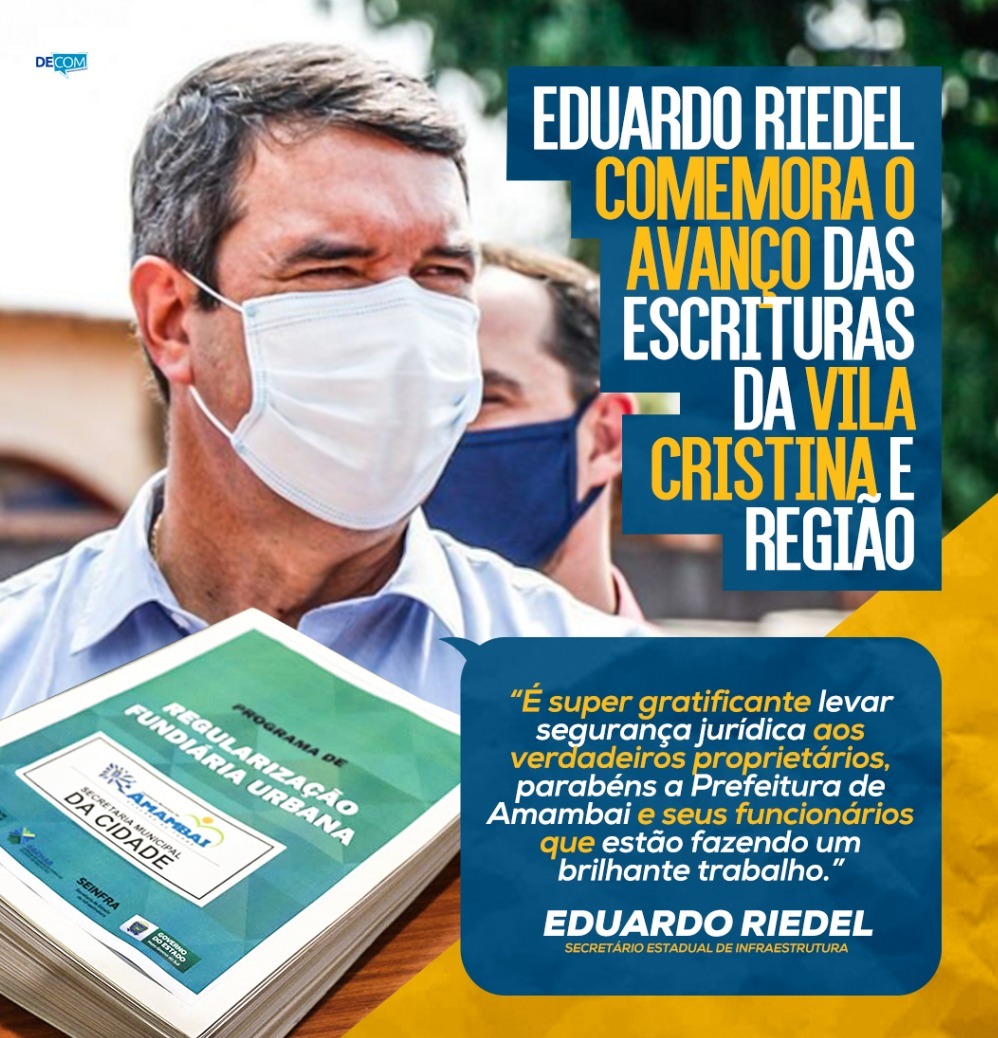 Eduardo Riedel comemora escrituras da vila Cristina e Região