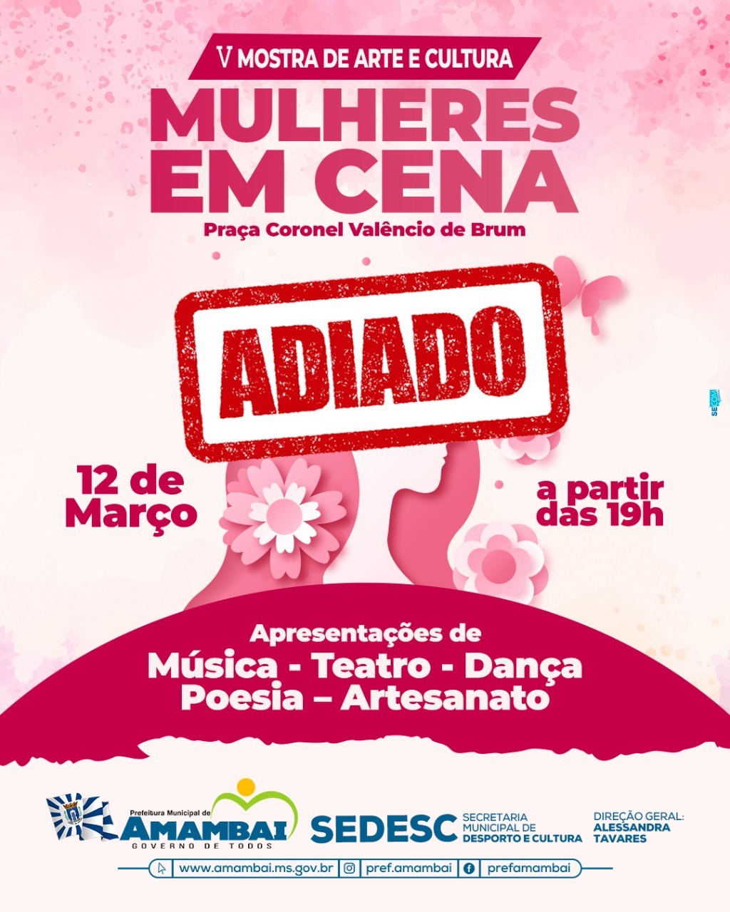 Prefeitura de Amambai adia eventos alusivos ao Dia Internacional da Mulher que aconteceriam neste final de semana