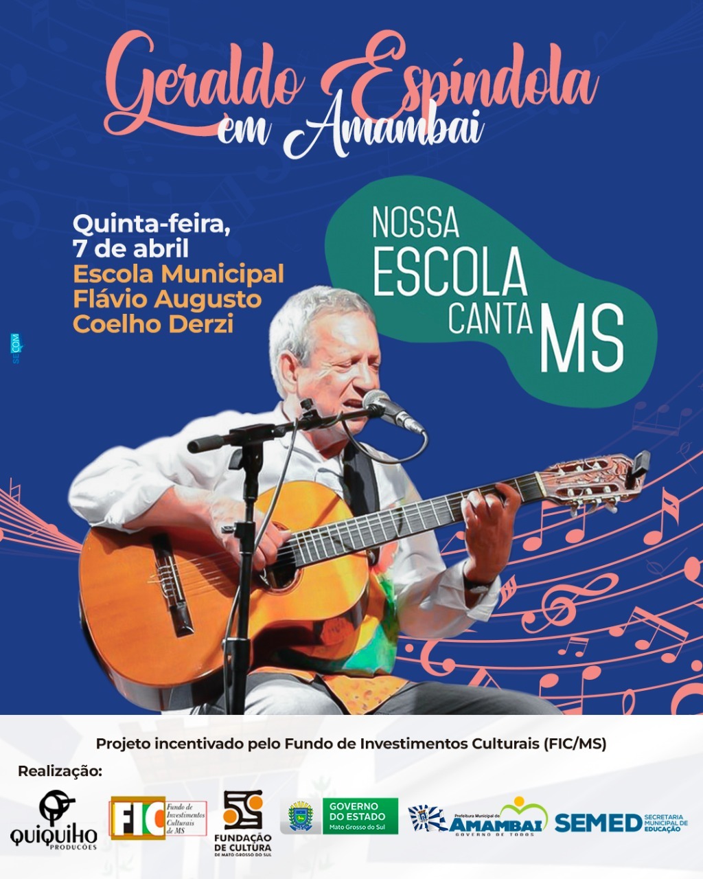 Em Amambai, escola municipal Flávio Derzi recebe apresentação do cantor e compositor Geraldo Espíndola