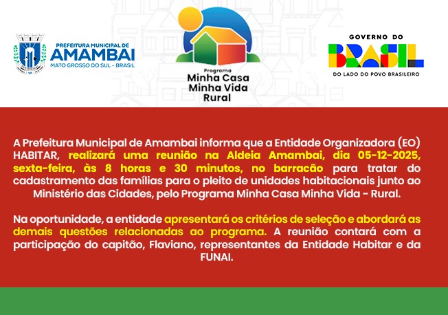 Reunião sobre o cadastramento habitacional para os moradores da Aldeia Amambai