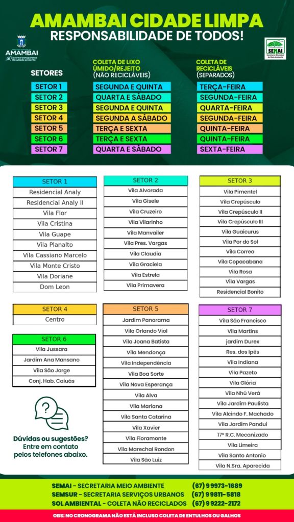 Confira os dias de coleta de lixo na sua vila Confira os dias de coleta de lixo na sua vila