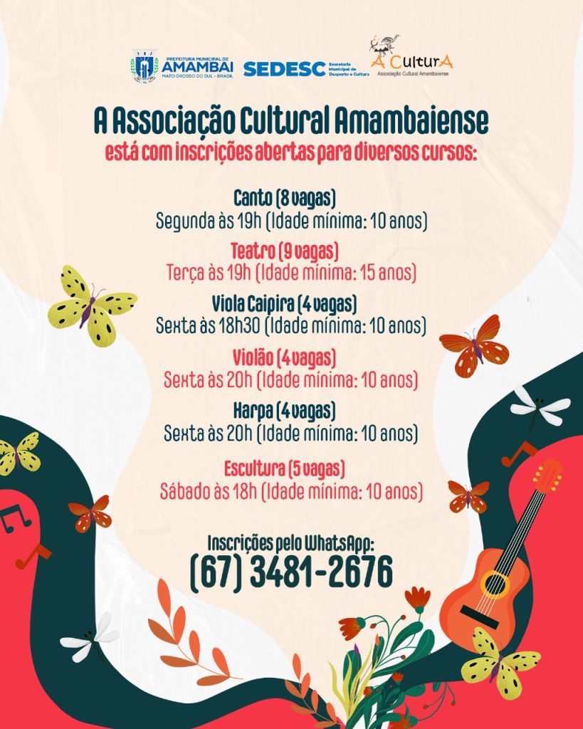 Associação Cultural Amambaiense oferece cursos gratuitos em Amambai